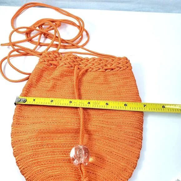 Donna Karan New York Orange Bag Purse Woven Evening Drawstring Pouch Crossbody